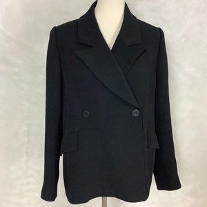 The Fisher Project Black Textured Rayon & Silk Double Breasted Blazer Jacket M